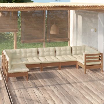 vidaXL Set mobilier grădină cu perne, 7 piese, maro miere, lemn de pin vidaXL Set mobilier grădină cu perne, 7 piese, maro miere, lemn de pin