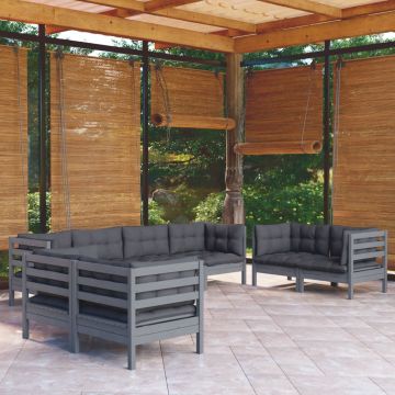 vidaXL Set mobilier grădină cu perne, 8 piese, lemn masiv pin