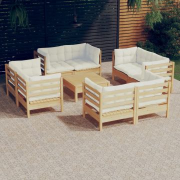 vidaXL Set mobilier grădină cu perne, 9 piese, crem, lemn de pin