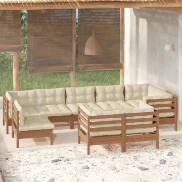 vidaXL Set mobilier grădină cu perne, 9 piese, maro miere, lemn de pin