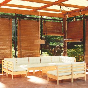 vidaXL Set mobilier grădină cu perne crem, 10 piese, lemn masiv de pin vidaXL Set mobilier grădină cu perne crem, 10 piese, lemn masiv de pin