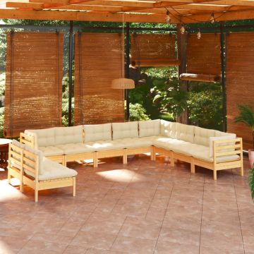 vidaXL Set mobilier grădină cu perne crem, 10 piese, lemn masiv de pin vidaXL Set mobilier grădină cu perne crem, 10 piese, lemn masiv de pin