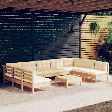 vidaXL Set mobilier grădină cu perne crem, 10 piese, lemn masiv de pin vidaXL Set mobilier grădină cu perne crem, 10 piese, lemn masiv de pin