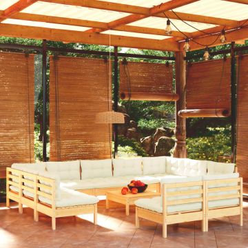 vidaXL Set mobilier grădină cu perne crem, 12 piese, lemn masiv de pin vidaXL Set mobilier grădină cu perne crem, 12 piese, lemn masiv de pin