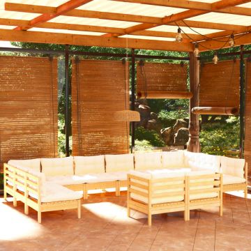 vidaXL Set mobilier grădină cu perne crem, 12 piese, lemn masiv de pin