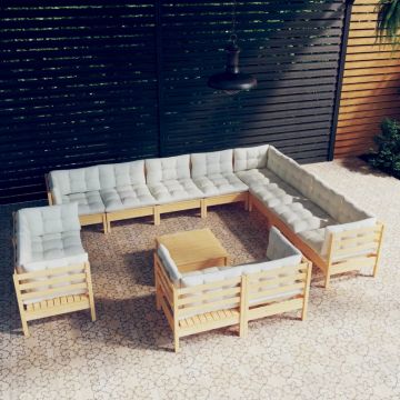 vidaXL Set mobilier grădină cu perne crem, 13 piese, lemn masiv de pin