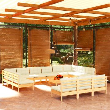 vidaXL Set mobilier grădină cu perne crem, 14 piese, lemn masiv de pin vidaXL Set mobilier grădină cu perne crem, 14 piese, lemn masiv de pin