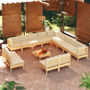 vidaXL Set de mobilier de grădină & perne 14 piese crem lemn masiv pin