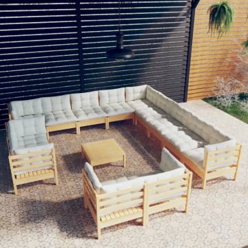 vidaXL Set de mobilier de grădină & perne 14 piese crem lemn masiv pin