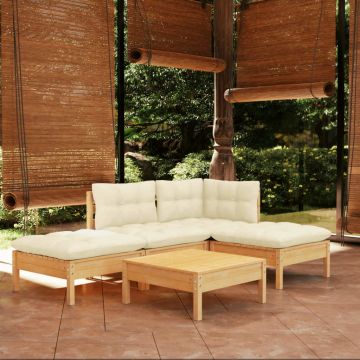 vidaXL Set mobilier grădină cu perne crem, 5 piese, lemn de pin