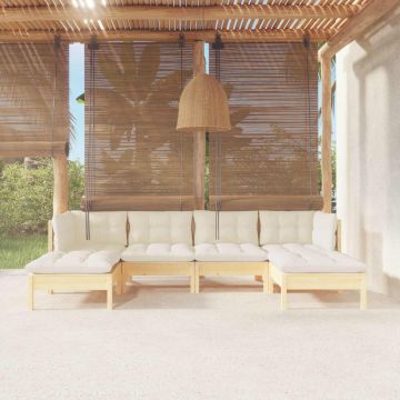 vidaXL Set mobilier grădină cu perne crem, 6 piese, lemn masiv de pin