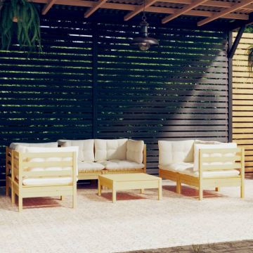 vidaXL Set mobilier grădină cu perne crem, 7 piese, lemn masiv de pin