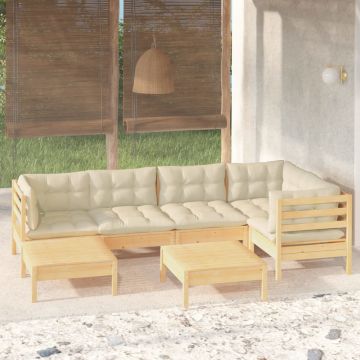 vidaXL Set mobilier grădină cu perne crem, 7 piese, lemn masiv pin