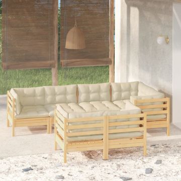 vidaXL Set mobilier grădină cu perne crem, 7 piese, lemn masiv pin