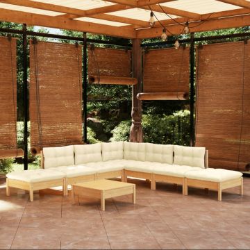vidaXL Set mobilier de grădină cu perne, 8 piese, crem, lemn de pin