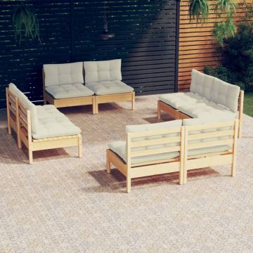 vidaXL Set mobilier de grădină cu perne crem, 8 piese, lemn masiv pin