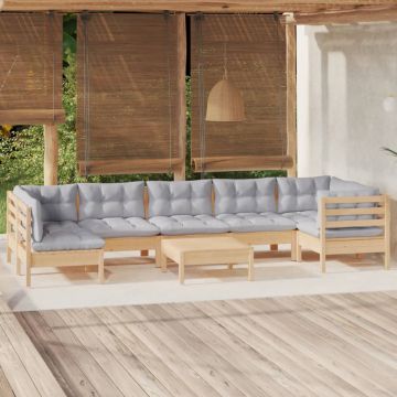vidaXL Set mobilier de grădină cu perne, 8 piese, gri, lemn de pin
