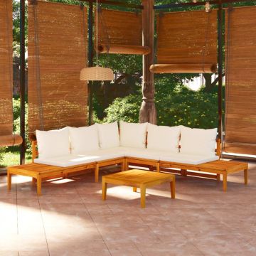 vidaXL Set mobilier grădină perne alb/crem, 4 piese, lemn de acacia