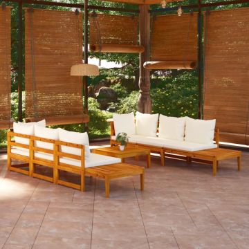 vidaXL Set mobilier grădină perne alb crem, 5 piese, lemn masiv acacia