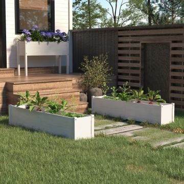 vidaXL Straturi înălțate grădină 2 buc alb 150x31x31cm, lemn masiv pin