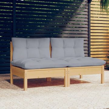 vidaXL Canapea de grădină cu 2 locuri, cu perne gri, lemn masiv pin