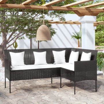 vidaXL Canapea de grădină în forma L, cu perne, negru, poliratan