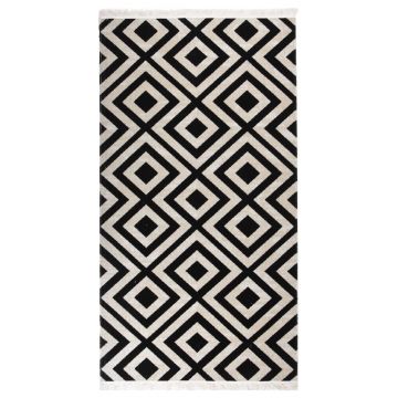 vidaXL Covor de exterior, negru și bej, 80x150 cm, țesătură plată
