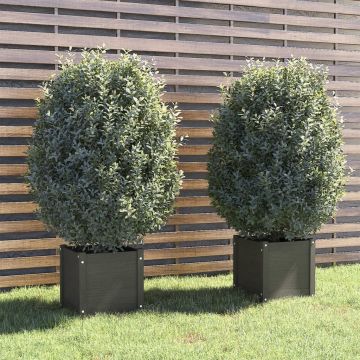 vidaXL Jardiniere de grădină, 2 buc., gri, 40x40x40 cm, lemn masiv pin