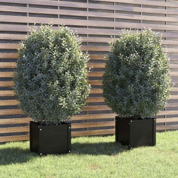 vidaXL Jardiniere de grădină 2 buc. negru 40x40x40 cm lemn masiv pin
