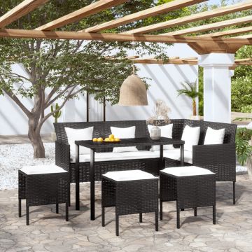 vidaXL Set canapele grădină forma L cu perne 5 piese negru poliratan
