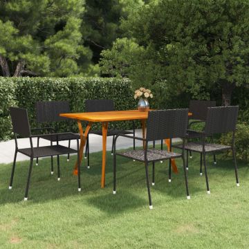 vidaXL Set de masă pentru grădină, 7 piese, negru