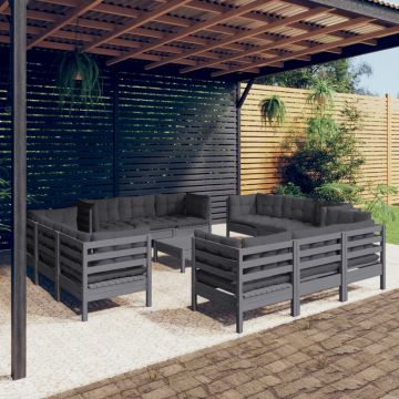 vidaXL Set mobilier de grădină cu perne, 13 piese, antracit, lemn pin