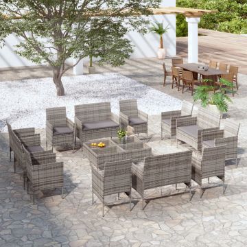 vidaXL Set mobilier de grădină cu perne, 16 piese, gri, poliratan