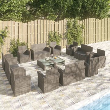 vidaXL Set mobilier de grădină cu perne, 16 piese, gri, poliratan