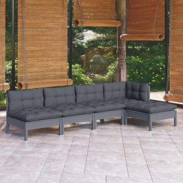 vidaXL Set mobilier de grădină cu perne, 5 piese, gri, lemn de pin
