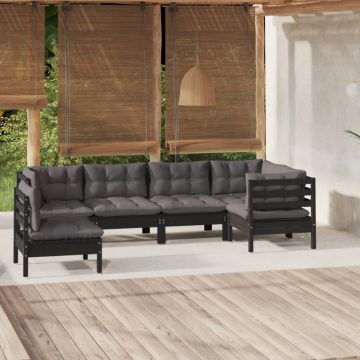 vidaXL Set mobilier de grădină cu perne, 6 piese, negru, lemn de pin