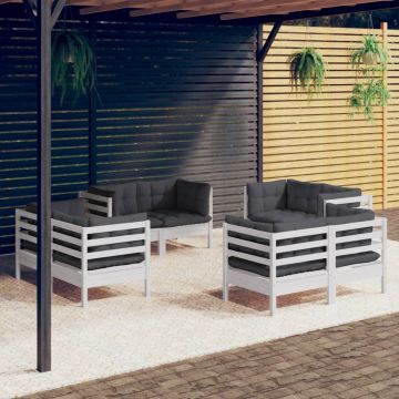 vidaXL Set mobilier de grădină cu perne, 8 piese, antracit, lemn pin