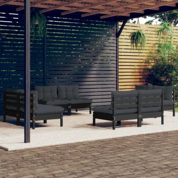 vidaXL Set mobilier de grădină cu perne, 8 piese, antracit, lemn pin