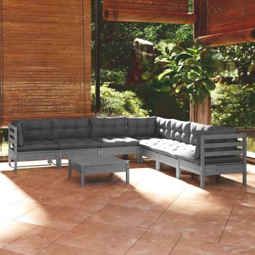 vidaXL Set mobilier de grădină cu perne, 8 piese, gri, lemn masiv pin