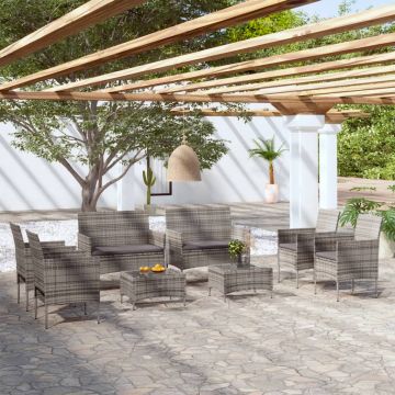 vidaXL Set mobilier de grădină cu perne, 8 piese, gri, poliratan