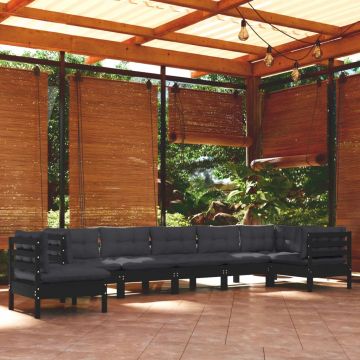 vidaXL Set mobilier de grădină cu perne 8 piese negru lemn masiv pin