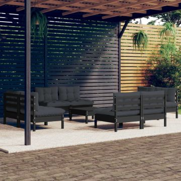 vidaXL Set mobilier de grădină cu perne, 9 piese, antracit, lemn pin