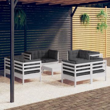 vidaXL Set mobilier de grădină cu perne, 9 piese, antracit, lemn pin