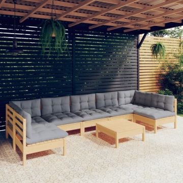 vidaXL Set mobilier de grădină cu perne gri, 8 piese, lemn masiv pin