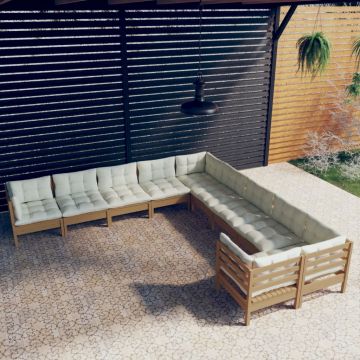 vidaXL Set mobilier grădină cu perne, 10 piese, maro miere, lemn pin vidaXL Set mobilier grădină cu perne, 10 piese, maro miere, lemn pin