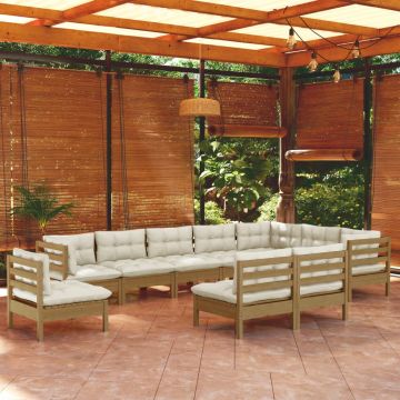 vidaXL Set mobilier grădină cu perne, 10 piese, maro miere, lemn pin