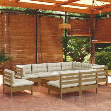 vidaXL Set mobilier grădină cu perne, 10 piese, maro miere, lemn pin