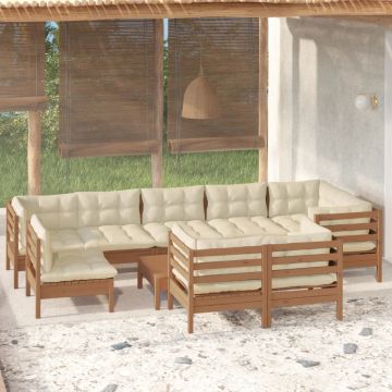 vidaXL Set mobilier grădină cu perne, 10 piese, maro miere, lemn pin