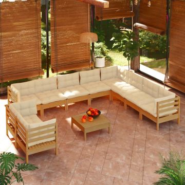 vidaXL Set mobilier grădină cu perne, 11 piese, maro miere, lemn pin