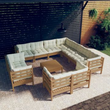 vidaXL Set mobilier grădină cu perne, 12 piese, maro miere, lemn de pin vidaXL Set mobilier grădină cu perne, 12 piese, maro miere, lemn de pin